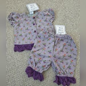 Cornelloki Floral Infant Outfit with Purple Lace Trim
